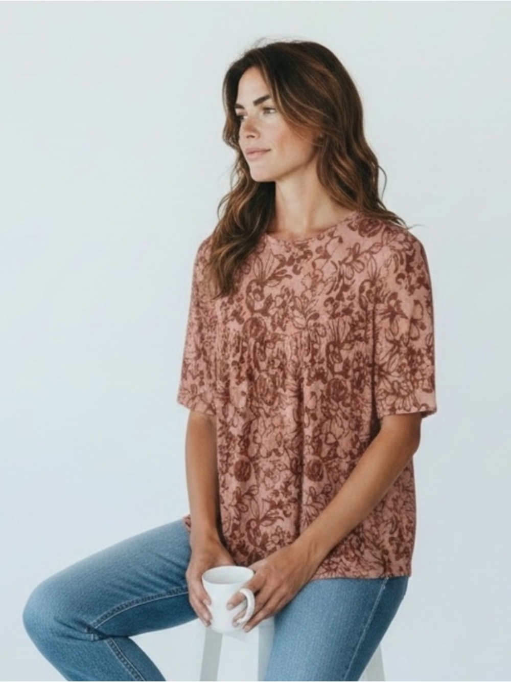 Nwt: size 5x Floral Top in a deep Dusty Rose very soft and stretchy